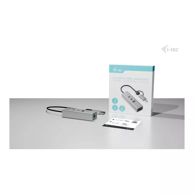 I-TEC USB-C/USB-A Metal Hub 3 - 2x USB-C 3.2 Gen 1, 1x USB-A 3.2 Gen 1, 2.5G LAN, Space Gray