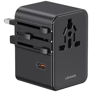 USAMS Travel Adapter CC310 70W 3xUSB-C US/AU/EU/UK Black