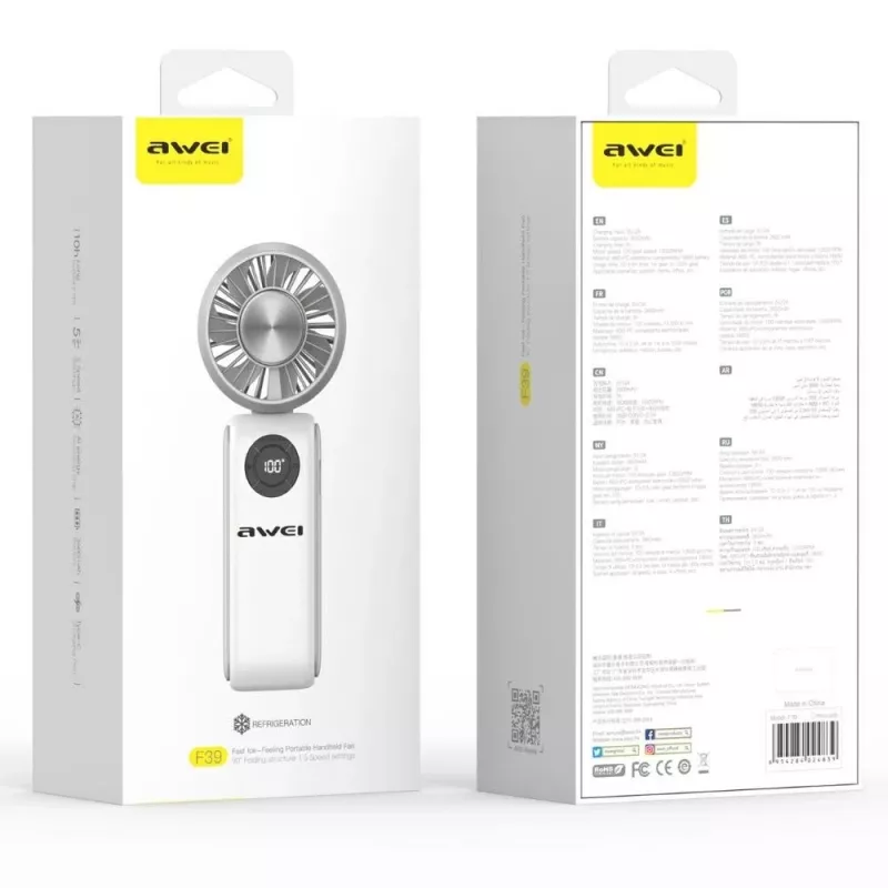 AWEI F39 Fast Ice Mini Handventilator, Eisweiß, 3600mAh, Turbo-Kühlung, 5 Stufen, USB-C