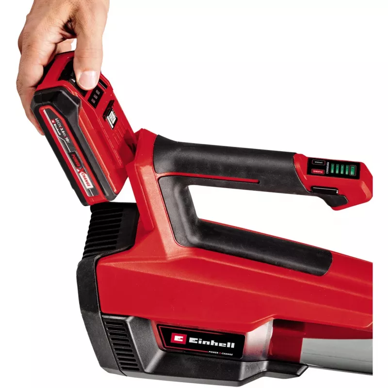 Einhell GP-LB 18/200 Akku-Laubbläser 200 km/h, Bürstenloser Motor, Power X-Change, Schwarz/Rot/Silber