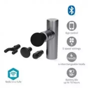 Nedis SmartLife Massage Gun mit 5 Modi, 4 Aufsätzen, Bluetooth, Schwarz