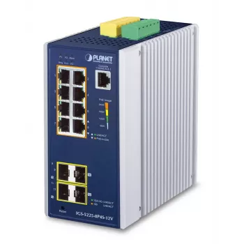 PLANET Industrial 8-Port GE PoE+ 2x 1G SFP + 2x 2.5G SFP Managed L2+ Gigabit Ethernet Switch, Aluminium, Blue
