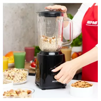 MPM MBL-37 Mixer, 500 W, 1,5 L Glasbehälter, Edelstahlklinge, 2 Geschwindigkeiten, Pulsfunktion, Eiszerkleinerung, Schwarz