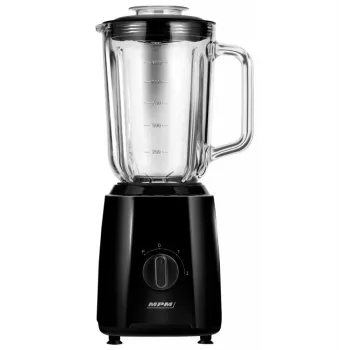 MPM MBL-37 Mixer, 500 W, 1,5 L Glasbehälter, Edelstahlklinge, 2 Geschwindigkeiten, Pulsfunktion, Eiszerkleinerung, Schwarz
