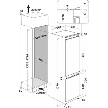 Whirlpool WHC18D071A1 Einbau-Kühl-Gefrierkombination mit 6th Sense Technology, 250 L Gesamtkapazität, Energieklasse D, Weiß