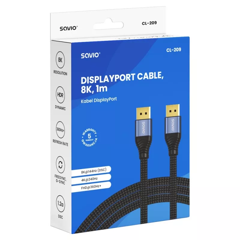 SAVIO CL-209 DisplayPort 2.1 Kabel 1m Schwarz