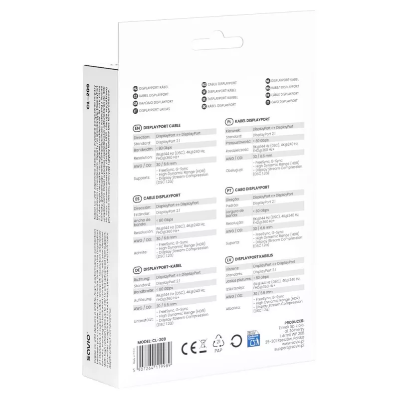 SAVIO CL-209 DisplayPort 2.1 Kabel 1m Schwarz
