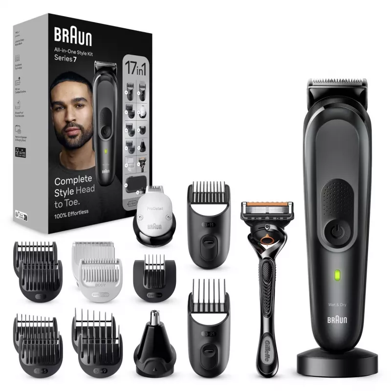 Braun MGK7491 17-in-1 Multi-Grooming Style Kit, Schwarz/Silber, kabellos, Li-Ion, 100 min Laufzeit