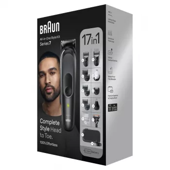 Braun MGK7491 17-in-1 Multi-Grooming Style Kit, Schwarz/Silber, kabellos, Li-Ion, 100 min Laufzeit