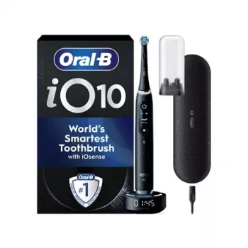 Braun Oral-B iO Series 10 Elektrische Zahnbürste Cosmic Black mit iO Sense Smart Charger und Power2Go Reiseetui