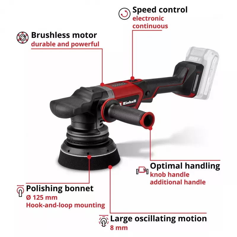 EINHELL Professional Akku-Exzenterschleifer CP-EP 18/125 Li BL-Solo, 18V, 125mm, Rot/Schwarz, Bare Tool