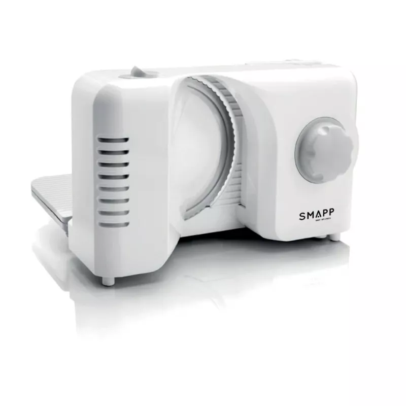 SMAPP 393.5 Elektrische Aufschnittmaschine, klappbar, 150 W, Edelstahlklinge, Weiß