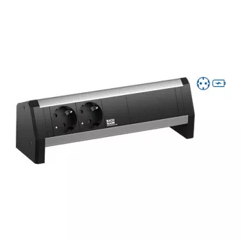Bachmann DESK 2x Schuko (Typ F) Steckdosenleiste mit USB-C 30W Ladegerät, Aluminium/Kunststoff, 2m Kabel