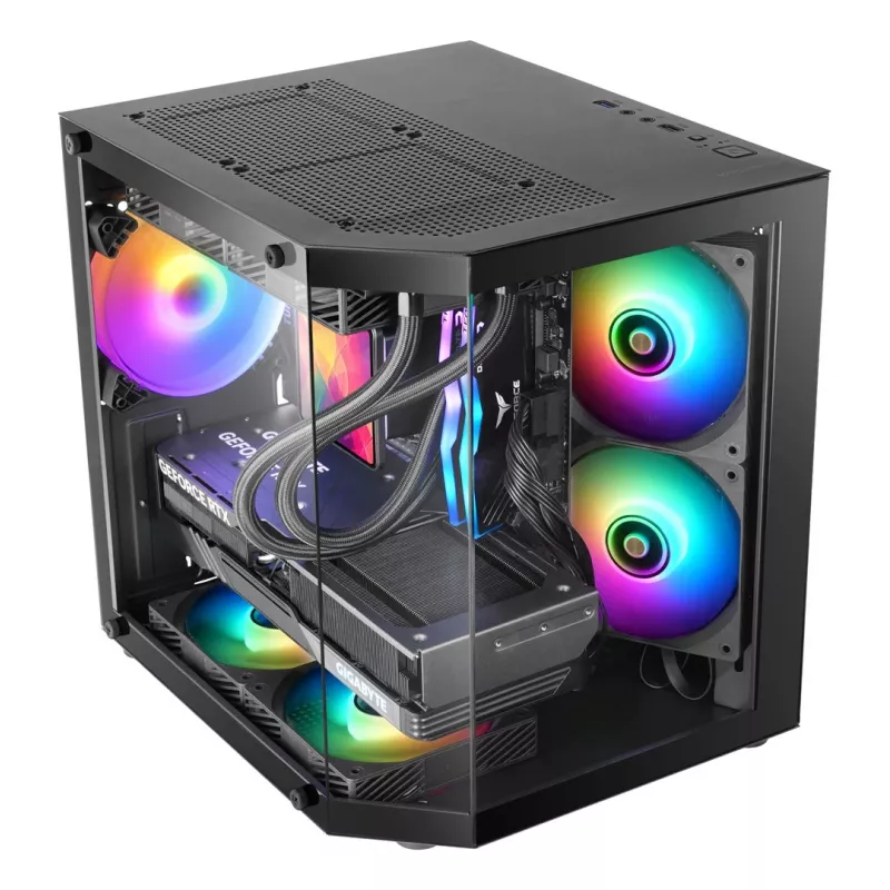 TACENS Mars Gaming MC-3TLITE Mini Tower Schwarz Tempered Glass FRGB Gehäuse