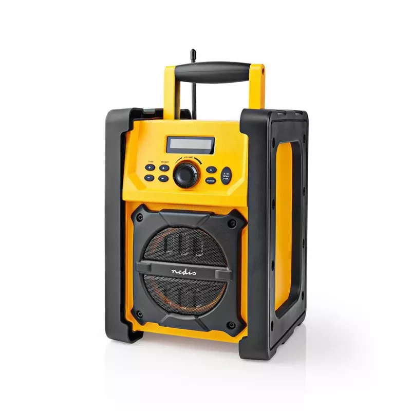 Nedis FM Radio RDFM3100YW - Tragbares FM-Radio mit Bluetooth und AUX, IPX5, Gelb