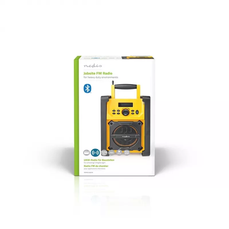 Nedis FM Radio RDFM3100YW - Tragbares FM-Radio mit Bluetooth und AUX, IPX5, Gelb