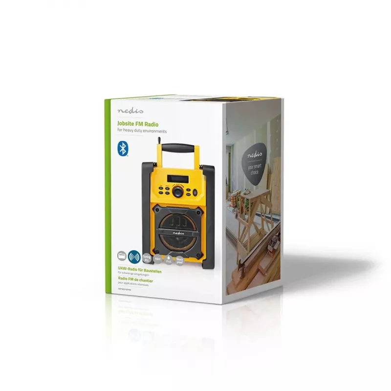 Nedis FM Radio RDFM3100YW - Tragbares FM-Radio mit Bluetooth und AUX, IPX5, Gelb