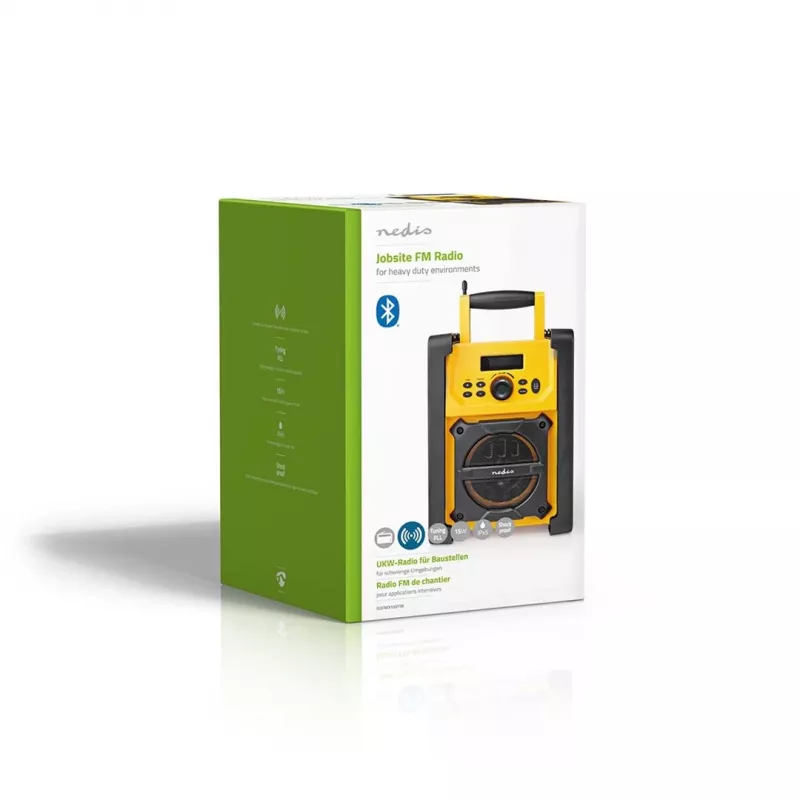 Nedis FM Radio RDFM3100YW - Tragbares FM-Radio mit Bluetooth und AUX, IPX5, Gelb