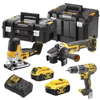 DEWALT DCK329P2T-QW 18V XR Akku-Kombi-Set: 2-Gang Schlagbohrschrauber & Winkelschleifer mit 2x 5,0Ah Akkus, Ladegerät & T-STAK II Koffer