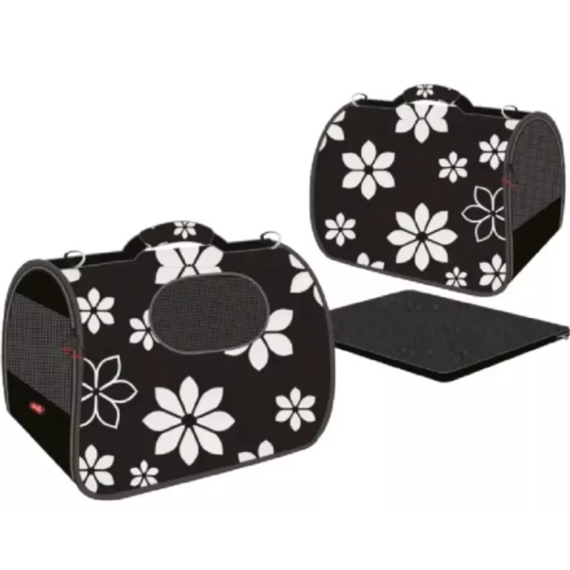 ZOLUX Nomad Flower S Transporttasche für Hunde und Katzen, Grau mit Blumenmuster, 36x21x23,5 cm