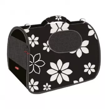 ZOLUX Nomad Flower S Transporttasche für Hunde und Katzen, Grau mit Blumenmuster, 36x21x23,5 cm