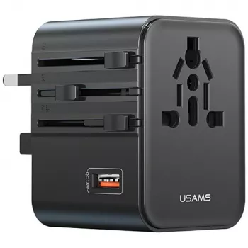 USAMS Reiseadapter 25W 4in1 US/AU/EU/UK Schwarz CC309