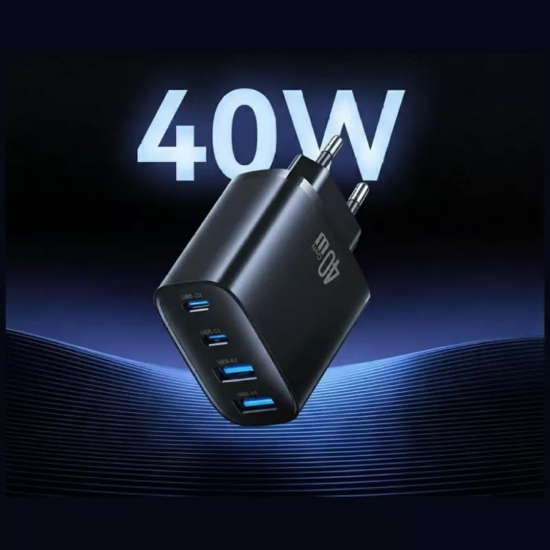 USAMS T70 40W 2xUSB-A 2xUSB-C Netzteil Schwarz
