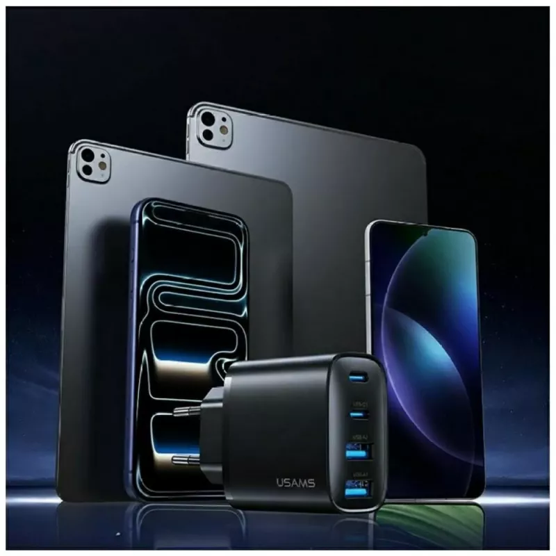 USAMS T70 40W 2xUSB-A 2xUSB-C Netzteil Schwarz