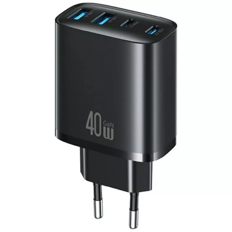 USAMS T70 40W 2xUSB-A 2xUSB-C Netzteil Schwarz