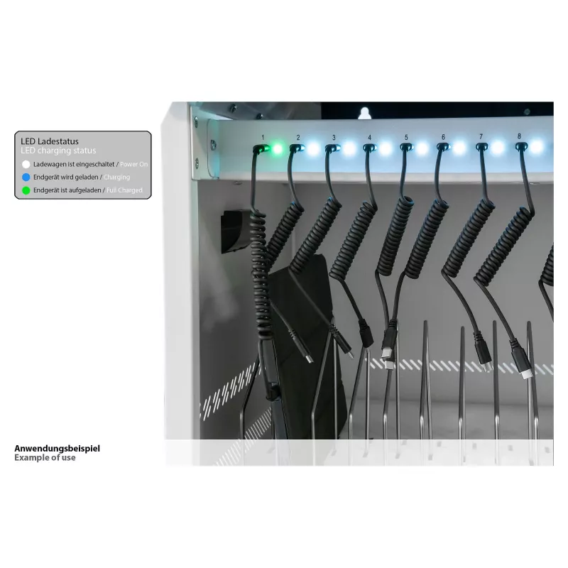 GoodConnections GEMMA T32C Tablet-Ladewagen USB-C 18W pro Port PD3.0 QC3.0 Weiß/Blau