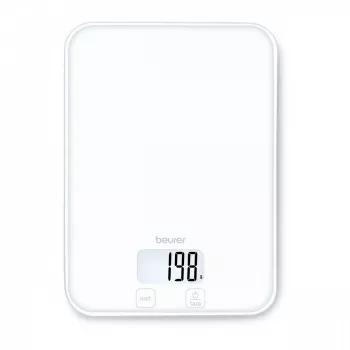Beurer KS 19 Pure White Digitale Küchenwaage mit Sensortouch-Tasten, 5 kg Kapazität, 1 g Teilung, Tara-Funktion, LCD-Display