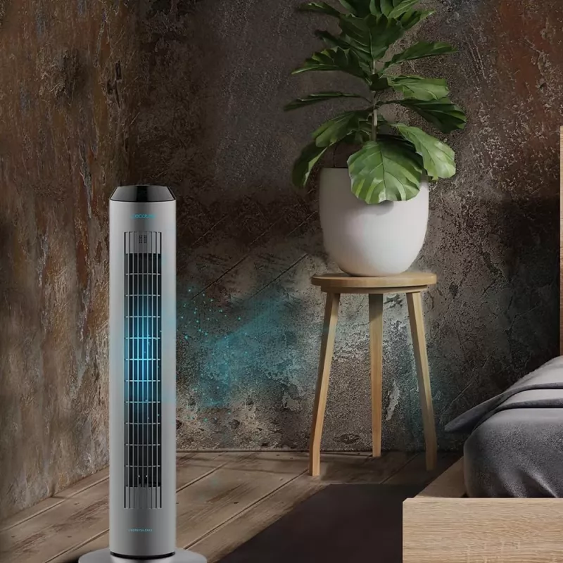 Cecotec EnergySilence 8190 Skyline Ionic Tower Fan, Stand Fan, 60 W, 29 cm, 3 Geschwindigkeiten, Oszillation, Timer, Fernbedienung, Grau