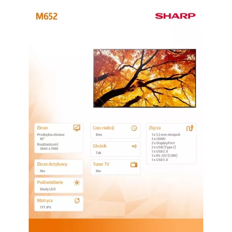Sharp MultiSync M652 65 Zoll 4K UHD Professional Display 550 cd/m² 24/7