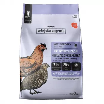 WIEJSKA ZAGRODA Sterilised Chicken with Quail Trockenfutter für Katzen 3kg