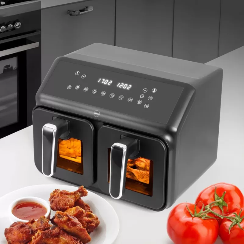 ELDOM FR210 DualCrisp Doppel-Heißluftfritteuse, 2200 W, 8 L Fassungsvermögen, LED-Display, Schwarz
