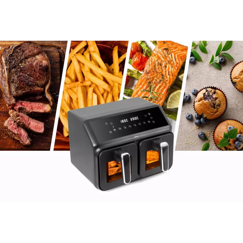 ELDOM FR210 DualCrisp Doppel-Heißluftfritteuse, 2200 W, 8 L Fassungsvermögen, LED-Display, Schwarz