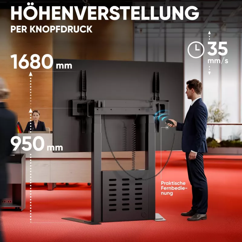 ONKRON FPRO2L-40-B TV Bodenständer für 55-100 Zoll Fernseher, Schwarz, 100 kg Tragfähigkeit, mobiler AV-Wagen