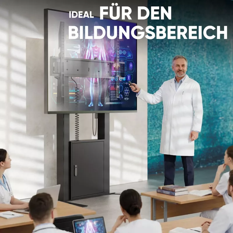 ONKRON FPRO2L-40-B TV Bodenständer für 55-100 Zoll Fernseher, Schwarz, 100 kg Tragfähigkeit, mobiler AV-Wagen