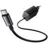 USAMS JC Series CC266 65W GaN Fast Charger mit integriertem USB-C-Kabel, Schwarz
