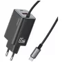 USAMS JC Series CC266 65W GaN Fast Charger mit integriertem USB-C-Kabel, Schwarz