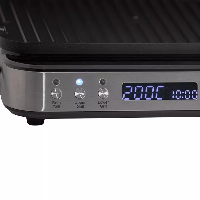 ELDOM GK200 GRILO Kontaktgrill 2000W mit einstellbarem Thermostat, antihaftbeschichtete Platten, Schwarz/Silber