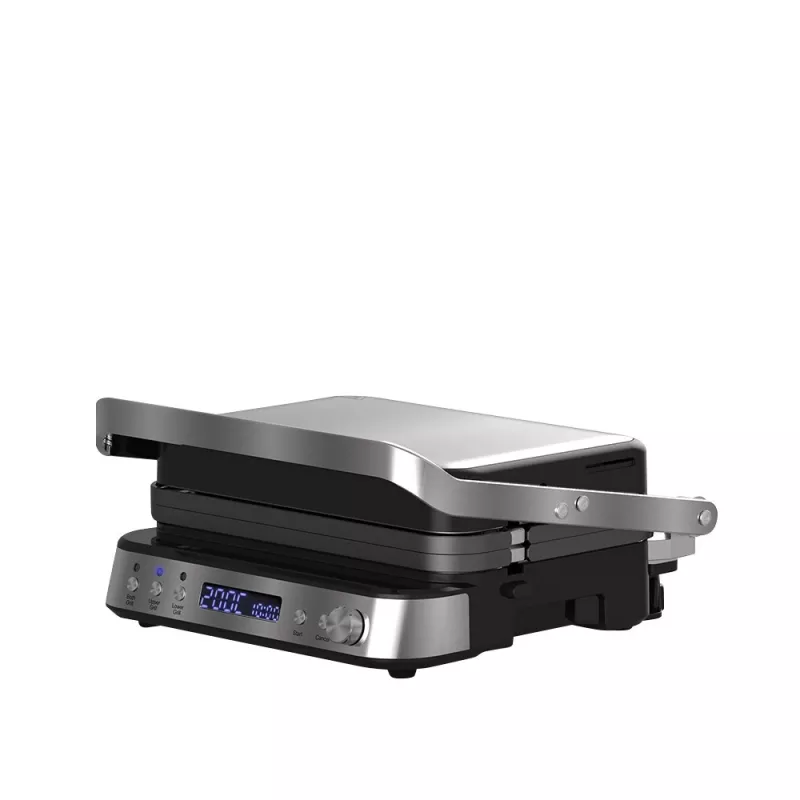 ELDOM GK200 GRILO Kontaktgrill 2000W mit einstellbarem Thermostat, antihaftbeschichtete Platten, Schwarz/Silber