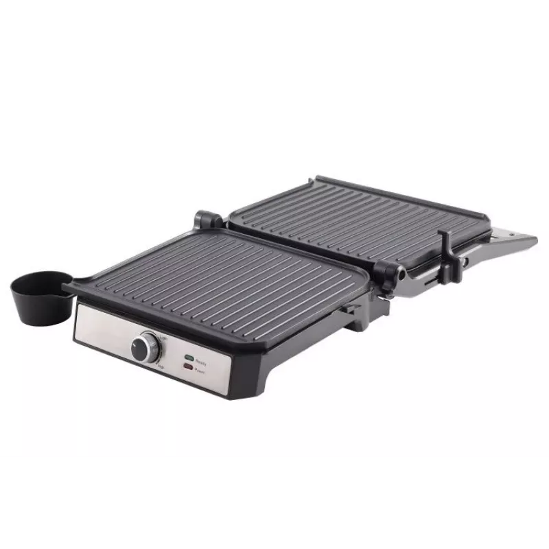 ELDOM GK200 GRILO Kontaktgrill 2000W mit einstellbarem Thermostat, antihaftbeschichtete Platten, Schwarz/Silber