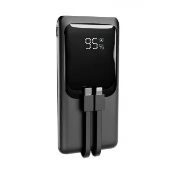 Gembird PB10-PD20-LCD-01 Powerbank mit integrierten Kabeln, Schnellladefunktion 20W, 10000 mAh, Schwarz