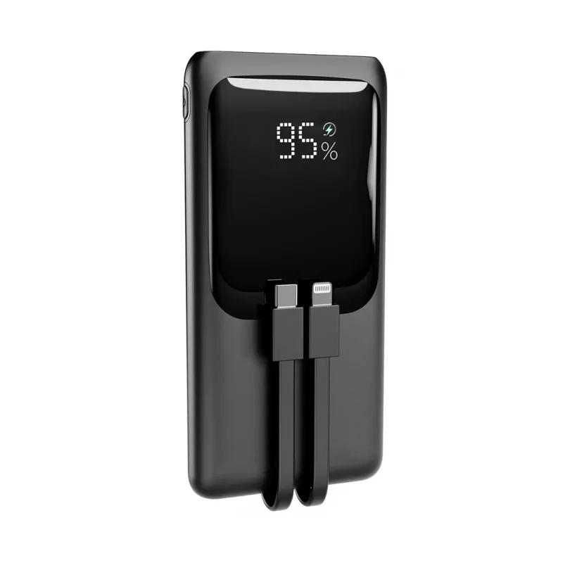 Gembird PB10-PD20-LCD-01 Powerbank mit integrierten Kabeln, Schnellladefunktion 20W, 10000 mAh, Schwarz