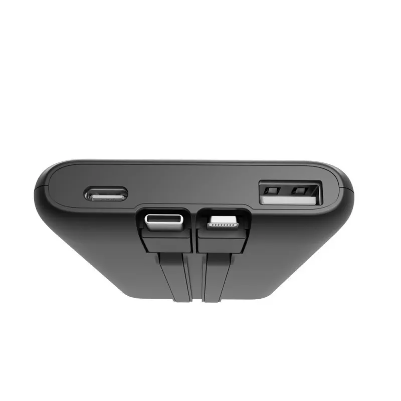 Gembird PB10-PD20-LCD-01 Powerbank mit integrierten Kabeln, Schnellladefunktion 20W, 10000 mAh, Schwarz