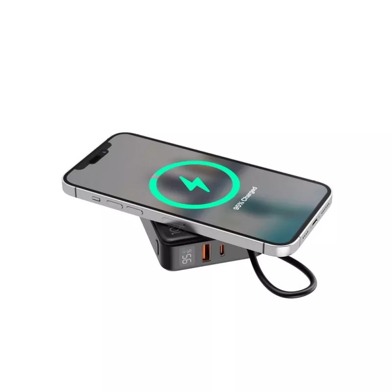 Gembird PB10-WPC15-LCD-01 Schnelllade-Powerbank mit kabellosem Ladegerät, 20 W, 10000 mAh, Schwarz