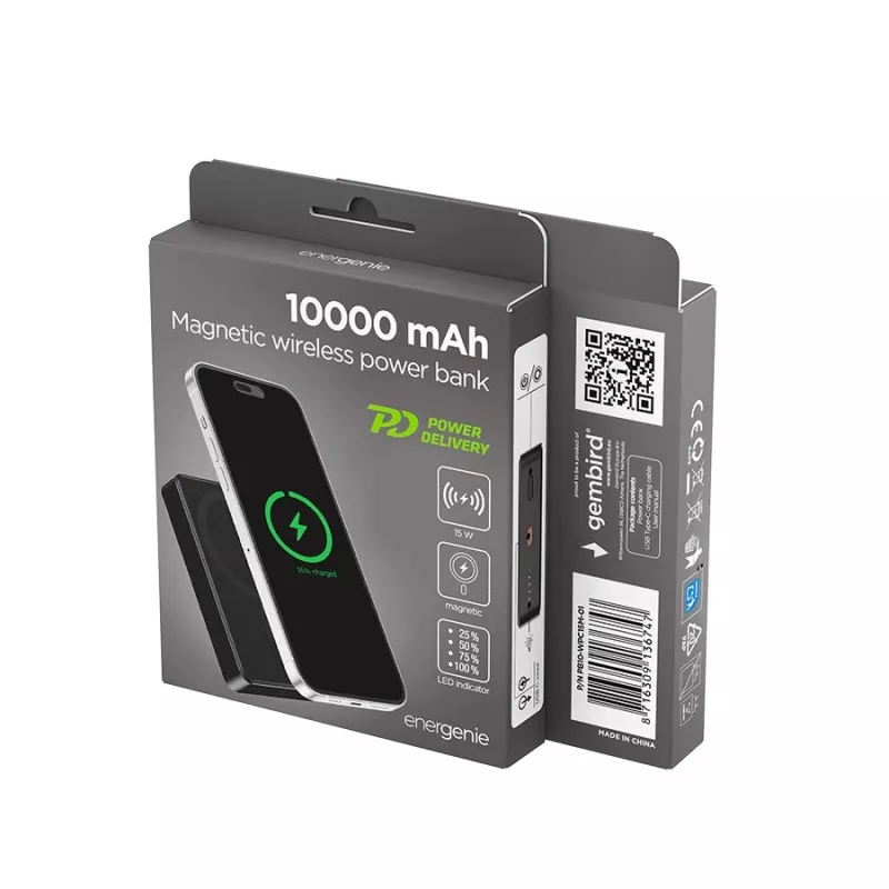 Gembird PB10-WPC15M-01 Magnetische Wireless Powerbank 15W, 10000 mAh, Schwarz