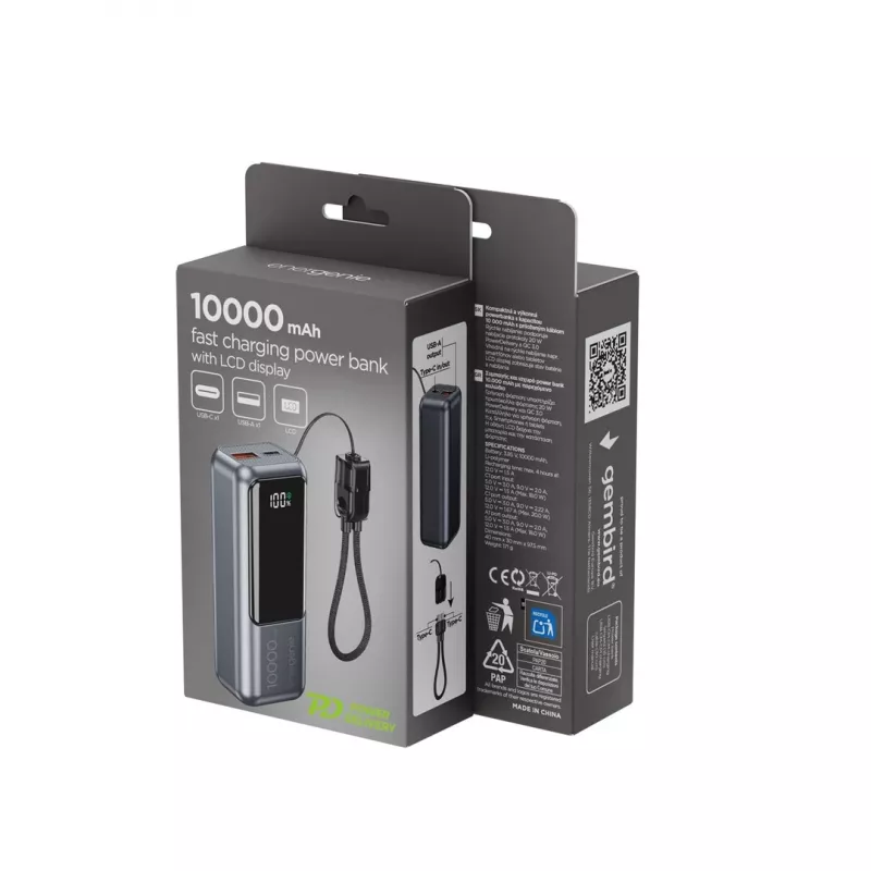 Gembird PB10-PD20-LCD-02 Kompakte Schnelllade-Powerbank mit LCD-Display, 20W, 10000 mAh, Space Grey