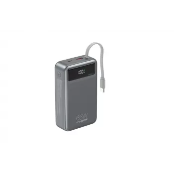 Gembird PB20-PD65-LCD-01 Schnelllade-Powerbank mit integrierten Kabeln, 65W, 20000 mAh, Schwarz